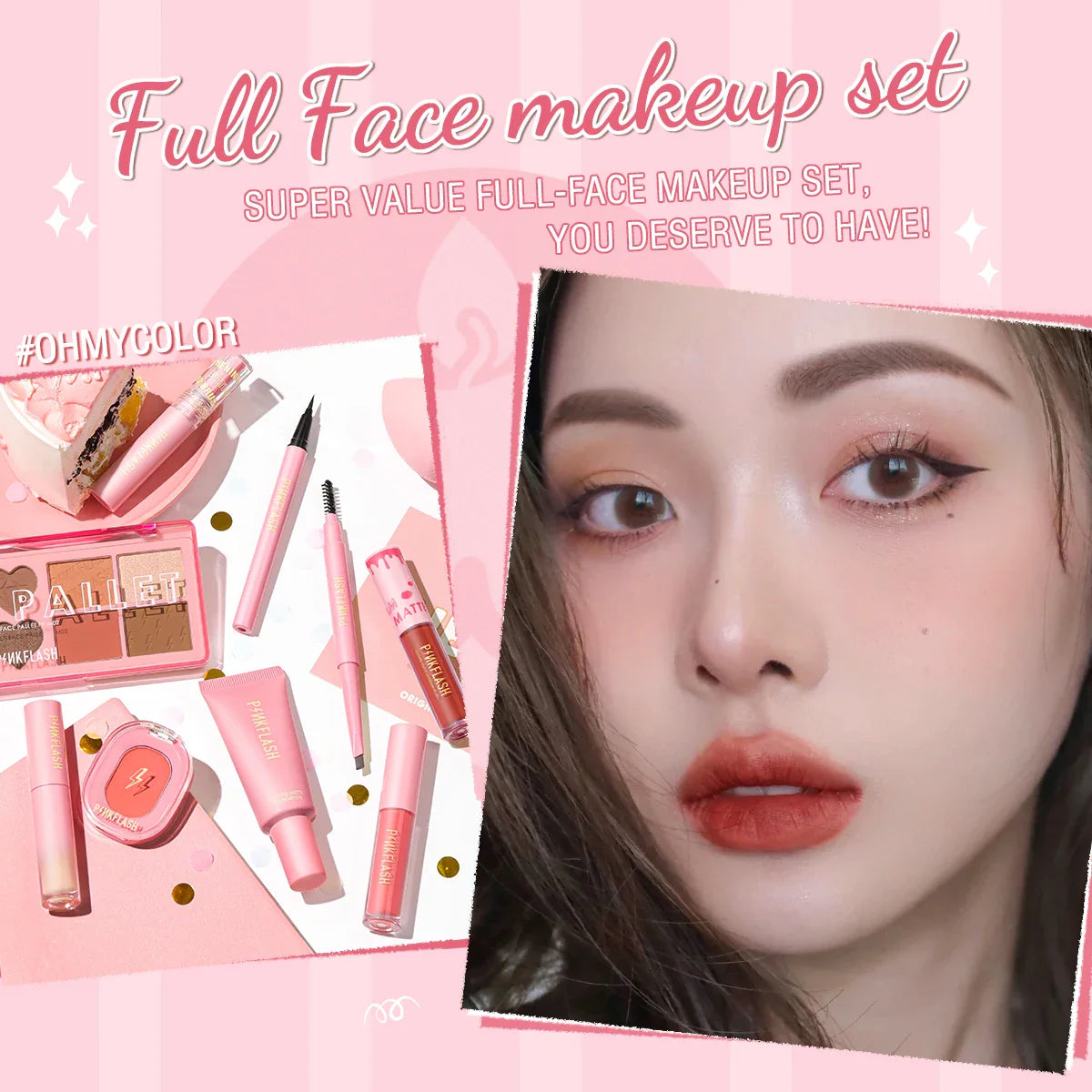 PINKFLASH 1 Anniversary Full Face Makeup Sets Liquid Concealer Foundation Beauty Lip Gloss Mascara Eyeliner Face Blush Cosmetic