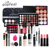 POPFEEL Lip Gloss Makeup Brush Eye Shadow Blush Liquid Foundation Puff Cosmetic Bag Eyebrow Pencil Make Up Kit