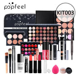 POPFEEL Lip Gloss Makeup Brush Eye Shadow Blush Liquid Foundation Puff Cosmetic Bag Eyebrow Pencil Make Up Kit