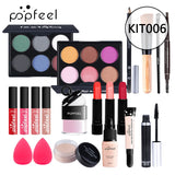 POPFEEL Lip Gloss Makeup Brush Eye Shadow Blush Liquid Foundation Puff Cosmetic Bag Eyebrow Pencil Make Up Kit