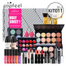 POPFEEL Lip Gloss Makeup Brush Eye Shadow Blush Liquid Foundation Puff Cosmetic Bag Eyebrow Pencil Make Up Kit