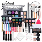 POPFEEL Lip Gloss Makeup Brush Eye Shadow Blush Liquid Foundation Puff Cosmetic Bag Eyebrow Pencil Make Up Kit