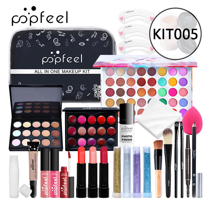 POPFEEL Makeup Full Kit Female Make Up Set Eye Shadow Eyeshadow Palette Lip Gloss Mascara Eyeliner Brushes Bag Make-up for Women