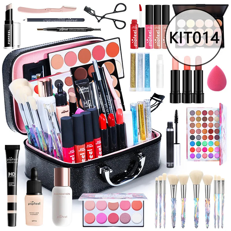 POPFEEL Makeup Full Kit Female Make Up Set Eye Shadow Eyeshadow Palette Lip Gloss Mascara Eyeliner Brushes Bag Make-up for Women