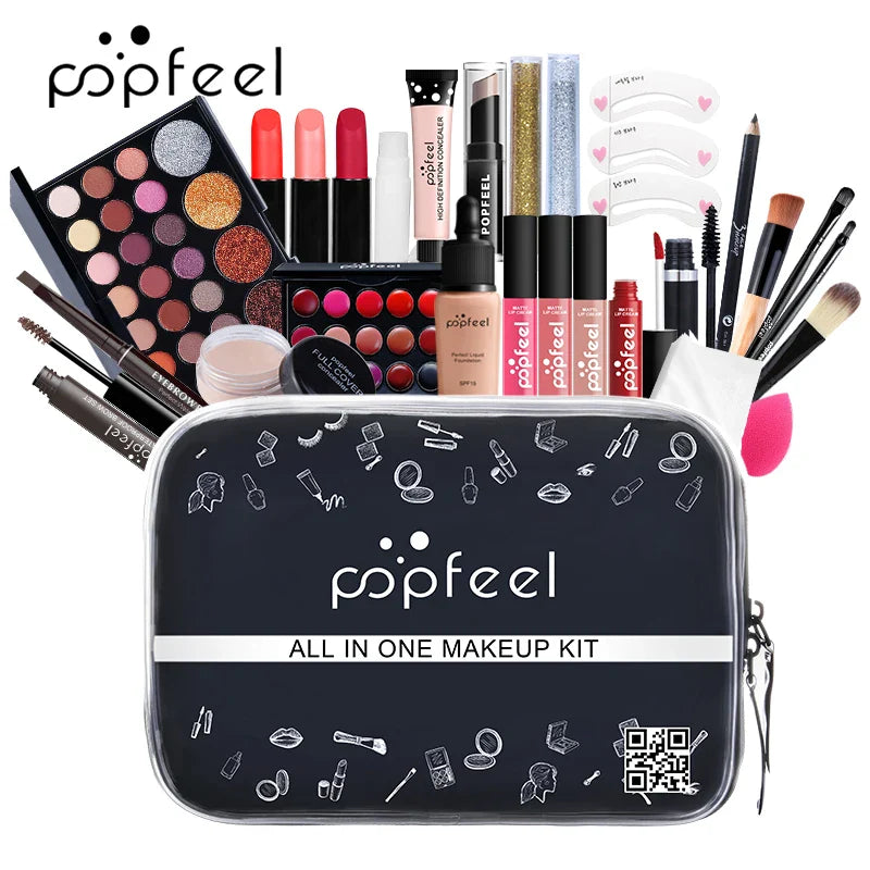 POPFEEL Makeup Kit ALL IN ONE Full Facial Makeup Set Eye Shadow Lip Gloss Eyeliner Makeup Brushes Cosmetics Bag Makeup Products