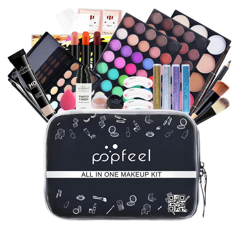 POPFEEL Makeup Kit ALL IN ONE Full Facial Makeup Set Eye Shadow Lip Gloss Eyeliner Makeup Brushes Cosmetics Bag Makeup Products