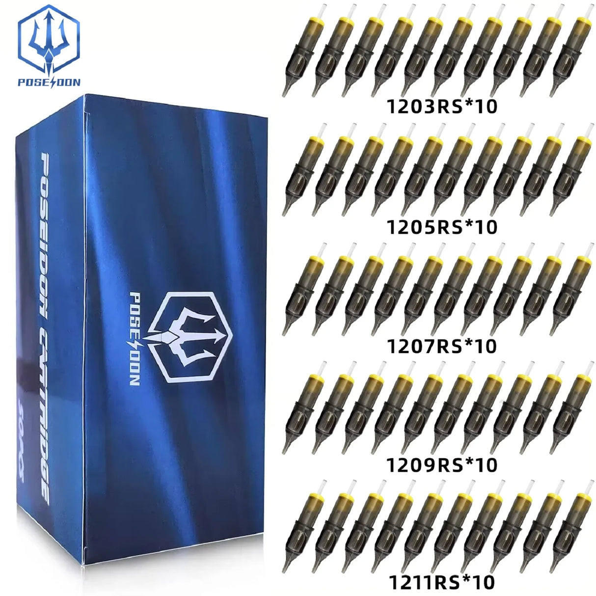 POSEIDON 50PCS Mixed Professional RL RS RM M1 Tattoo Cartridge Needles with Membrane Safety Cartridges Disposable Tattoo Needle