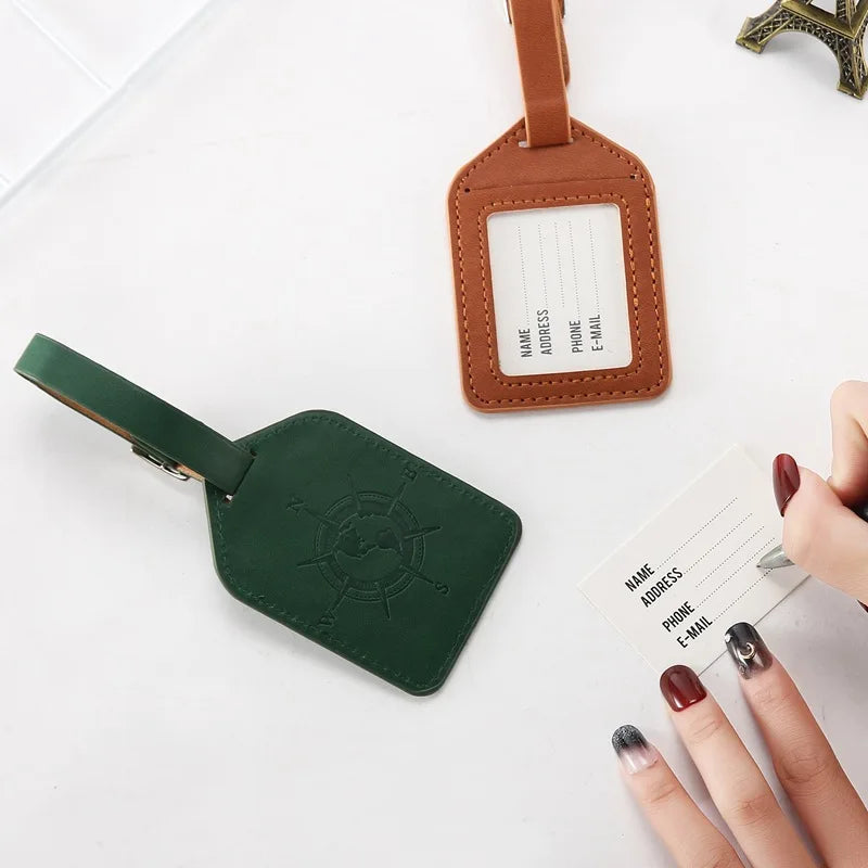 PU Leather Luggage Tag Suitcase Bag Label Portable Baggage Boarding Bag ID Address Name Holder Tag Travel Accessories