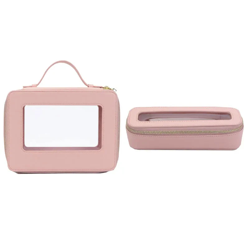 PU eather Travel Cosmetic Bag Set Colorful Classic Saffiano Portable Travel Clear PVC Cosmetic Bag TPU Wash Bag