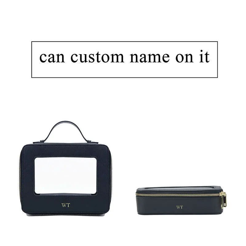 PU eather Travel Cosmetic Bag Set Colorful Classic Saffiano Portable Travel Clear PVC Cosmetic Bag TPU Wash Bag