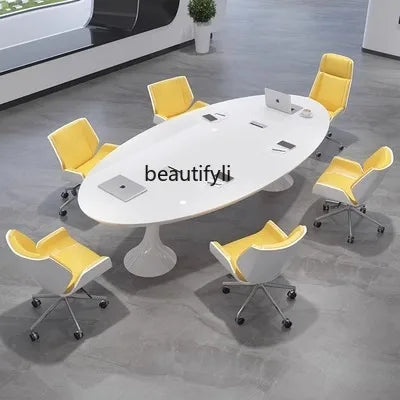 Paint Conference Long Table Simple Modern Office Table and Chair Combination Oval Small Negotiation Training Table