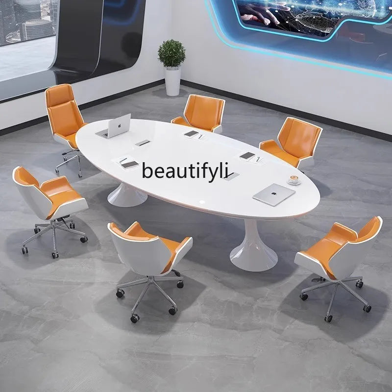 Paint Conference Long Table Simple Modern Office Table and Chair Combination Oval Small Negotiation Training Table