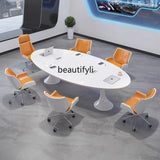 Paint Conference Long Table Simple Modern Office Table and Chair Combination Oval Small Negotiation Training Table