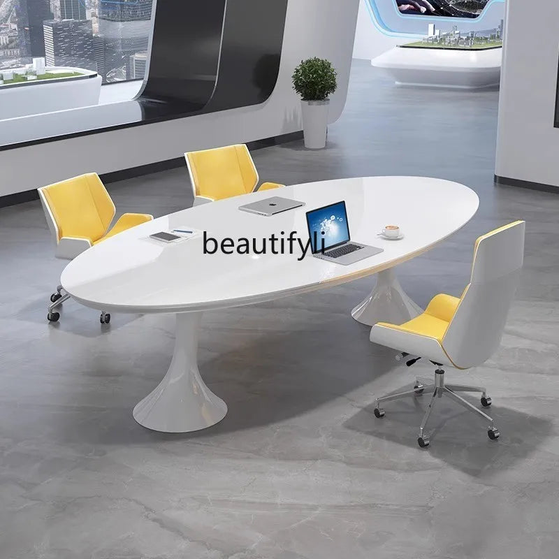 Paint Conference Long Table Simple Modern Office Table and Chair Combination Oval Small Negotiation Training Table