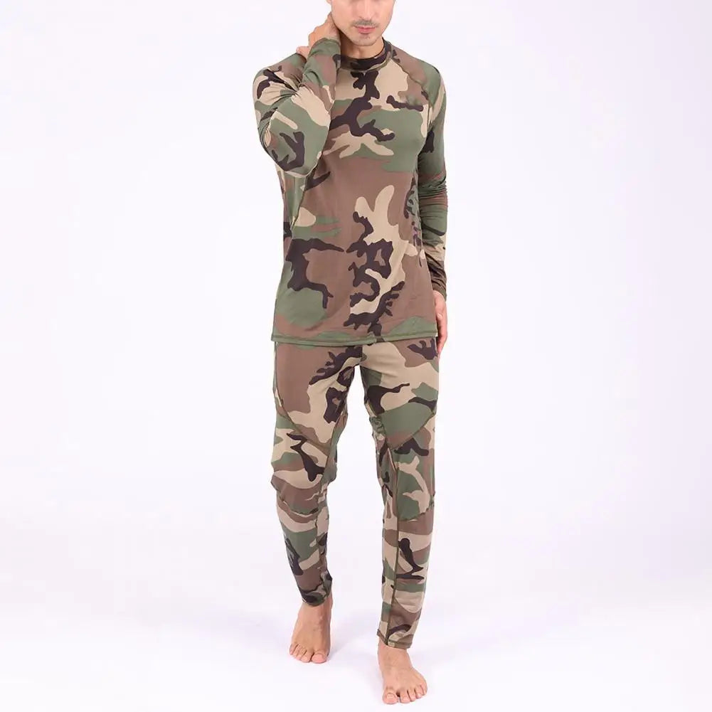 Pajama Sets Men Camouflage Print Long Sleeve Top Pants Outfit Winter Thermal Underwear Set