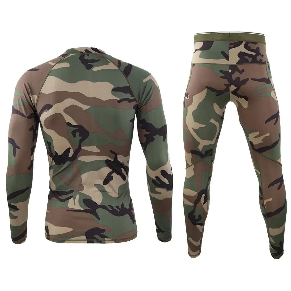 Pajama Sets Men Camouflage Print Long Sleeve Top Pants Outfit Winter Thermal Underwear Set