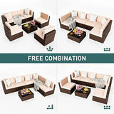 Pamapic Patio Furniture Set, 7 Pieces Modular Outdoor Sectional, Wicker Patio Sectional Sofa, Rattan Conversation Set