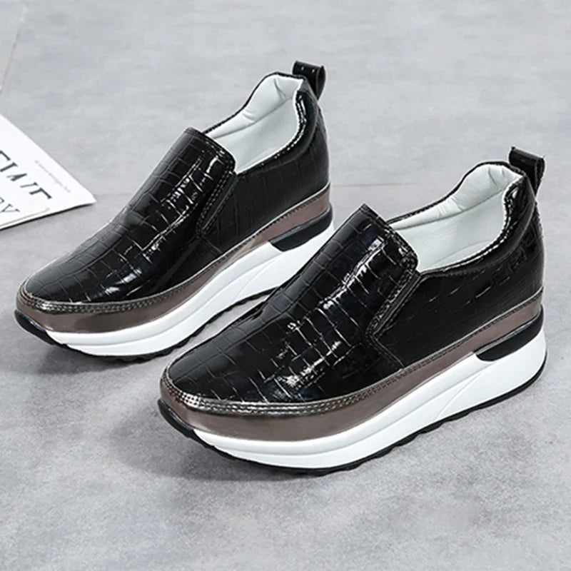 Patent Leather Chunky Platform Sneakers Women 2022 Autumn Hidden Heels Sport Shoes Woman Plus Size 43 Thick Bottom Loafers Shoes