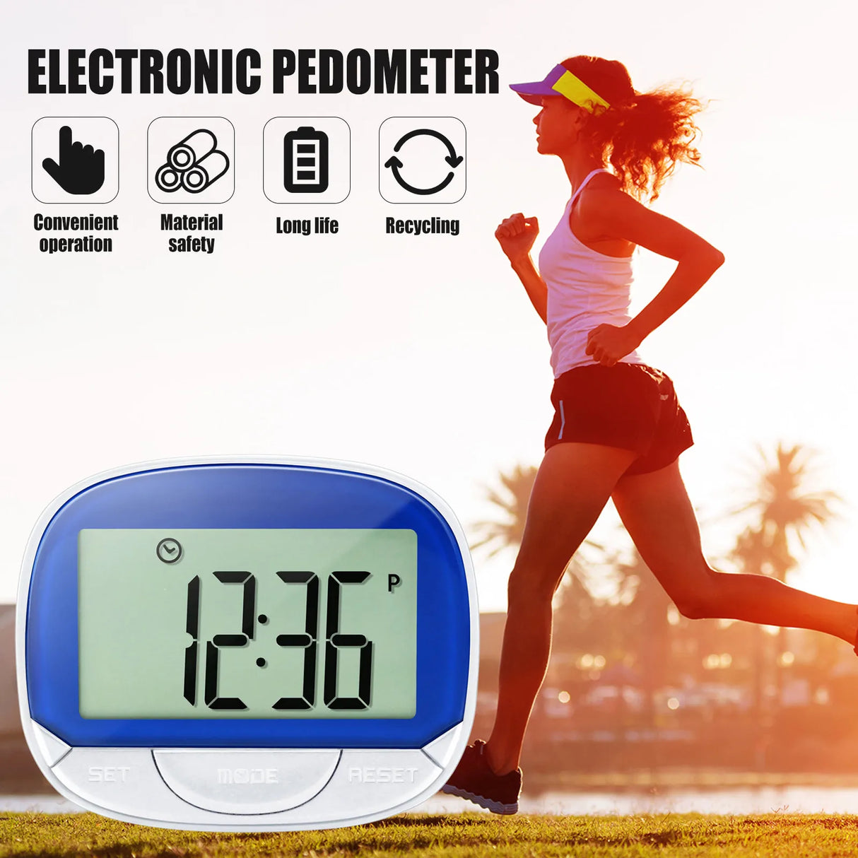 Pedometer For Walking Step Counter With Built-in Clip Large Screen Step Counter With 21/24Hours Clock To Track Steps Miles And