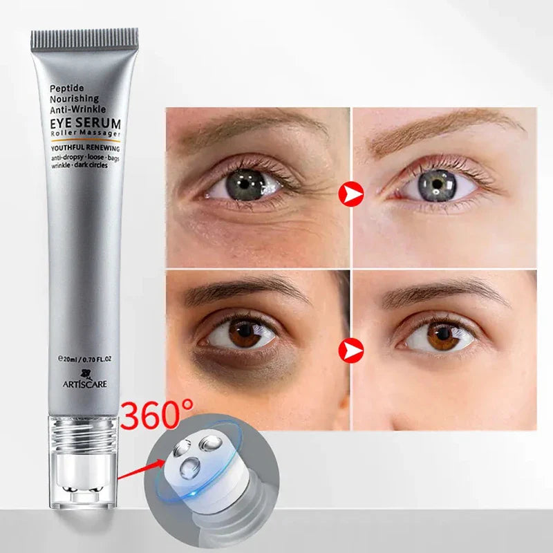 Peptide Nourishing Anti Wrinkle Eye Serum Anti Dark Circle Eye Bags Puffiness Lifting Firming Skin Roller Massager Eye Care