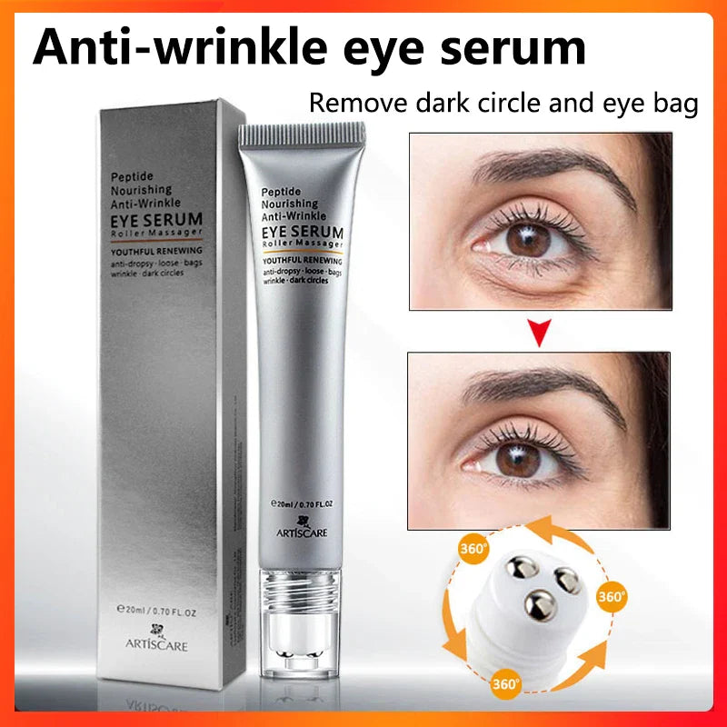 Peptide Nourishing Anti Wrinkle Eye Serum Anti Dark Circle Eye Bags Puffiness Lifting Firming Skin Roller Massager Eye Care