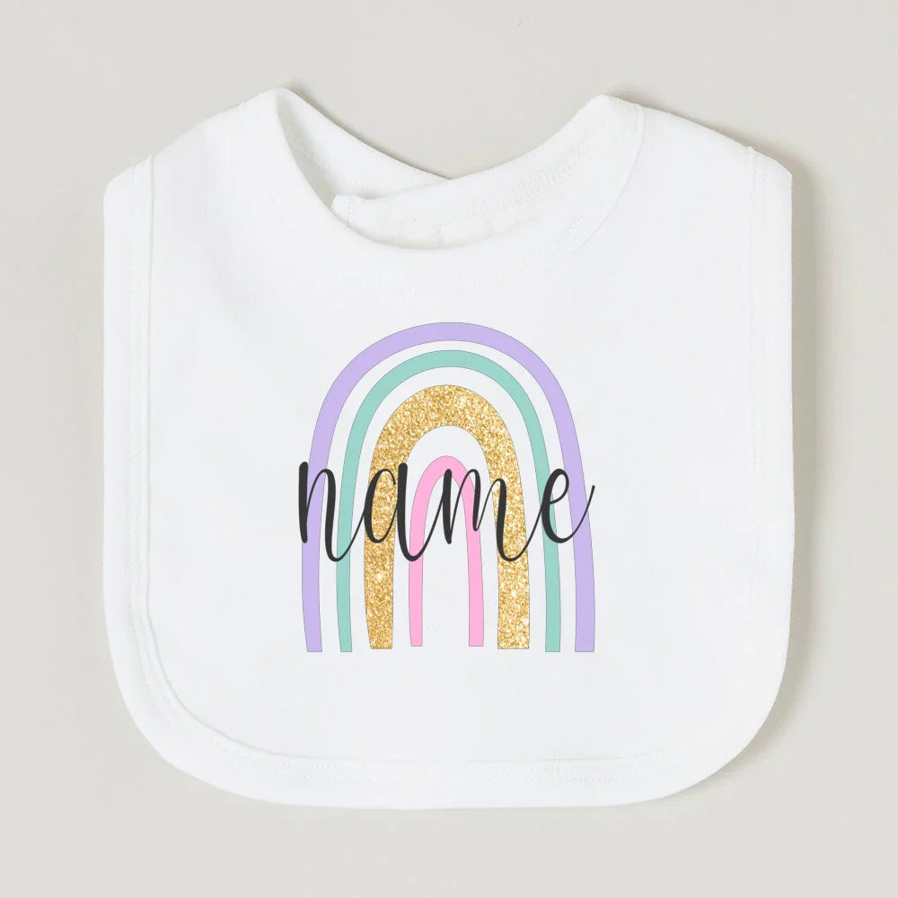 Personalised Baby Bib Rainbow with Name Newborn Cotton Bibs Custom Girls Boys Saliva Towel Infant Bibs Baptism Baby Shower Gifts