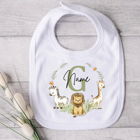 Personalised Baby Bib Safari Animals Bibs Initial with Name Newborn Wild One Birthday Gifts Infant Saliva Towel Baby Shower Gift