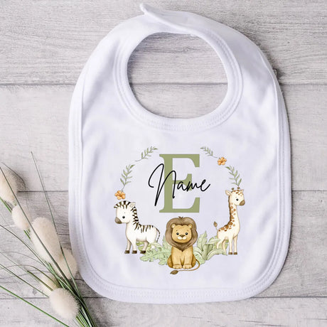 Personalised Baby Bib Safari Animals Bibs Initial with Name Newborn Wild One Birthday Gifts Infant Saliva Towel Baby Shower Gift