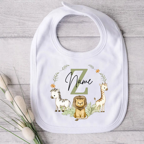 Personalised Baby Bib Safari Animals Bibs Initial with Name Newborn Wild One Birthday Gifts Infant Saliva Towel Baby Shower Gift