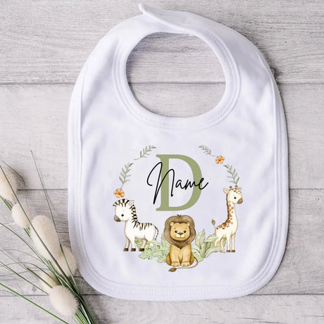 Personalised Baby Bib Safari Animals Bibs Initial with Name Newborn Wild One Birthday Gifts Infant Saliva Towel Baby Shower Gift