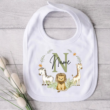 Personalised Baby Bib Safari Animals Bibs Initial with Name Newborn Wild One Birthday Gifts Infant Saliva Towel Baby Shower Gift