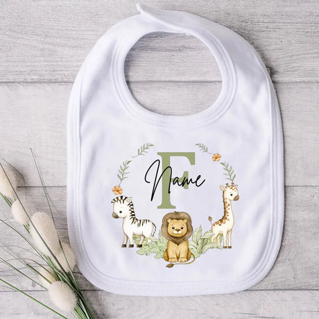 Personalised Baby Bib Safari Animals Bibs Initial with Name Newborn Wild One Birthday Gifts Infant Saliva Towel Baby Shower Gift