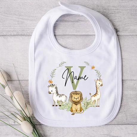 Personalised Baby Bib Safari Animals Bibs Initial with Name Newborn Wild One Birthday Gifts Infant Saliva Towel Baby Shower Gift