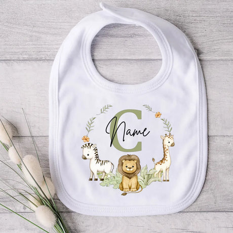 Personalised Baby Bib Safari Animals Bibs Initial with Name Newborn Wild One Birthday Gifts Infant Saliva Towel Baby Shower Gift