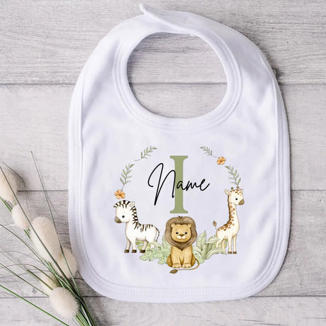 Personalised Baby Bib Safari Animals Bibs Initial with Name Newborn Wild One Birthday Gifts Infant Saliva Towel Baby Shower Gift