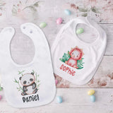 Personalised Baby Bibs Custom Animal with Name Boy Girl Cotton Bib Newborn Saliva Towel Dino Panda Print Bib Infant Shower Gifts