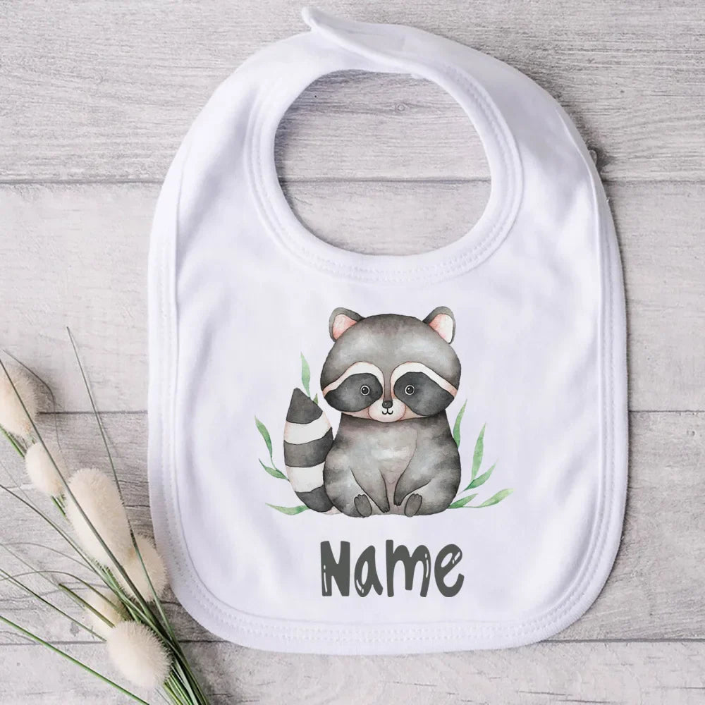 Personalised Baby Bibs Custom Animal with Name Boy Girl Cotton Bib Newborn Saliva Towel Dino Panda Print Bib Infant Shower Gifts