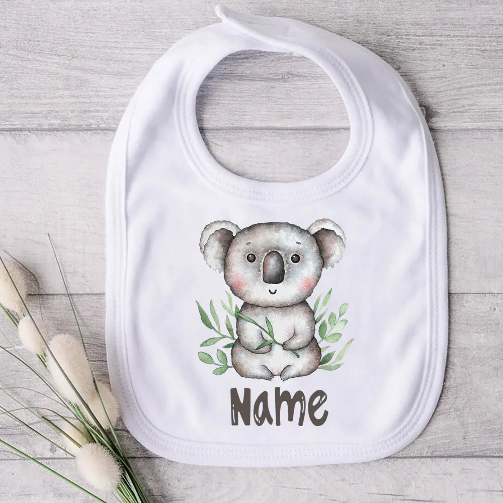 Personalised Baby Bibs Custom Animal with Name Boy Girl Cotton Bib Newborn Saliva Towel Dino Panda Print Bib Infant Shower Gifts