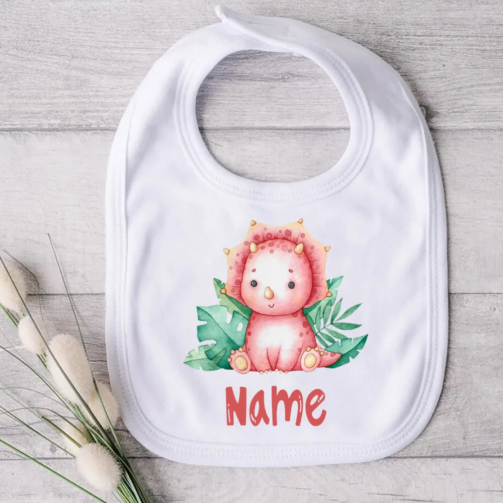 Personalised Baby Bibs Custom Animal with Name Boy Girl Cotton Bib Newborn Saliva Towel Dino Panda Print Bib Infant Shower Gifts