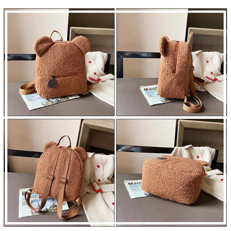 Personalised Baby Girls Backpack Cute Bear Plush Solid Color Baby Bag Custom Name Casual Backpack for Toddler Kids