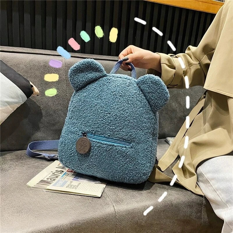 Personalised Baby Girls Backpack Cute Bear Plush Solid Color Baby Bag Custom Name Casual Backpack for Toddler Kids