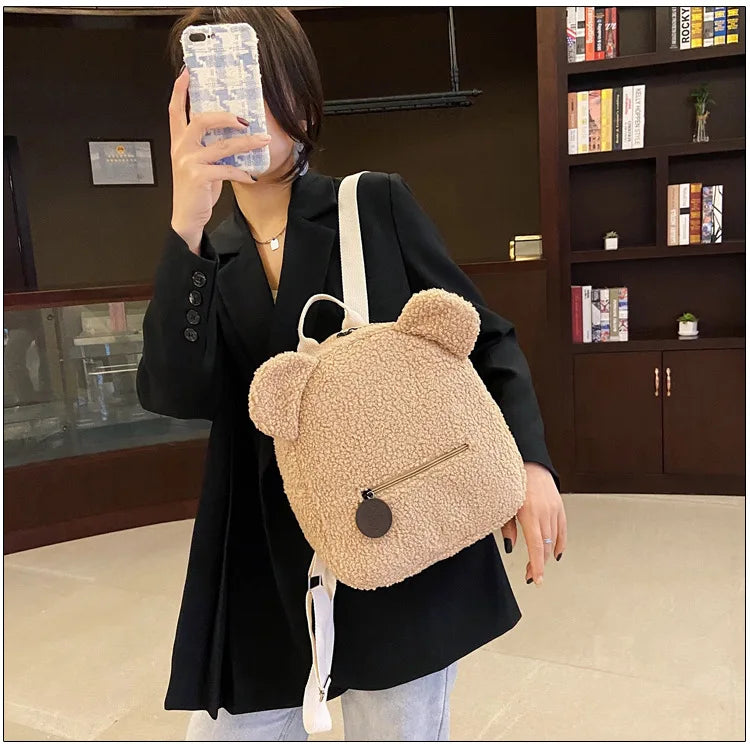 Personalised Baby Girls Backpack Cute Bear Plush Solid Color Baby Bag Custom Name Casual Backpack for Toddler Kids