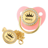 Personalised Crown Name Baby Pacifier Dummy With Chain Clip