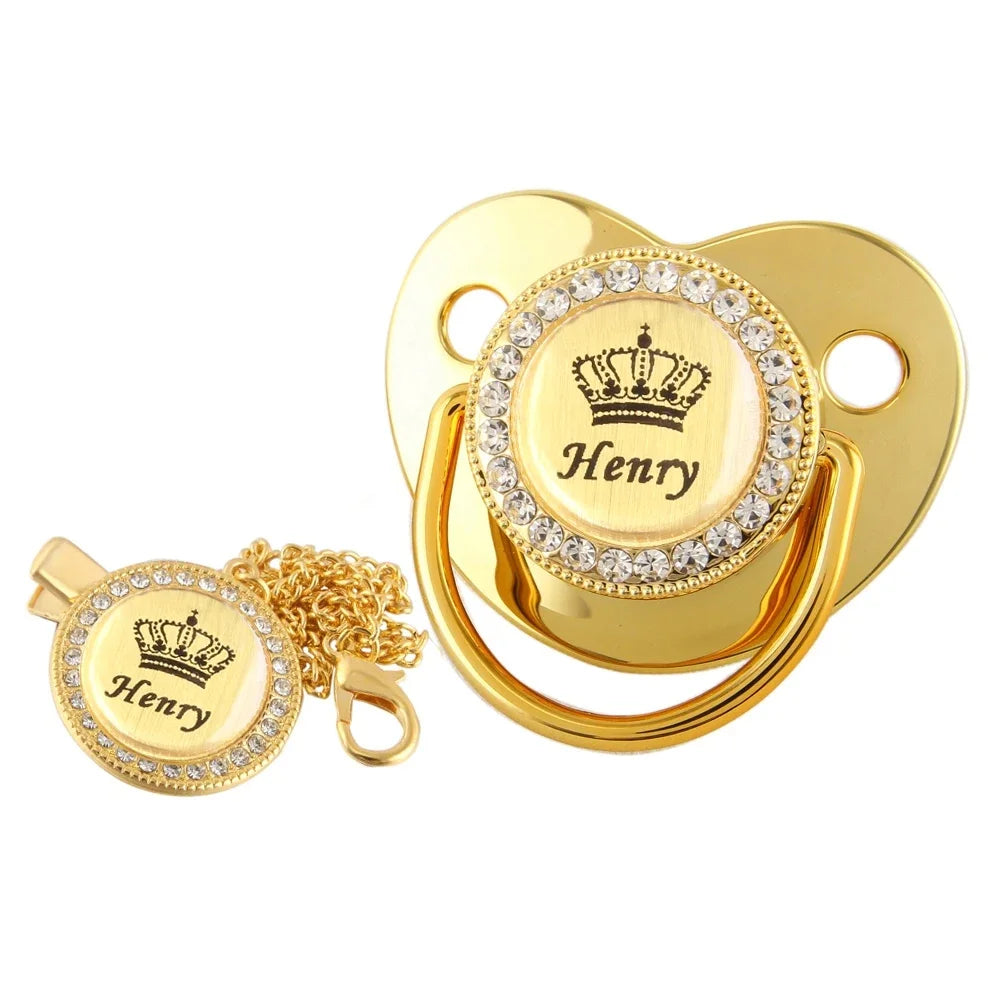 Personalised Crown Name Baby Pacifier Dummy With Chain Clip