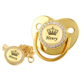 Personalised Crown Name Baby Pacifier Dummy With Chain Clip