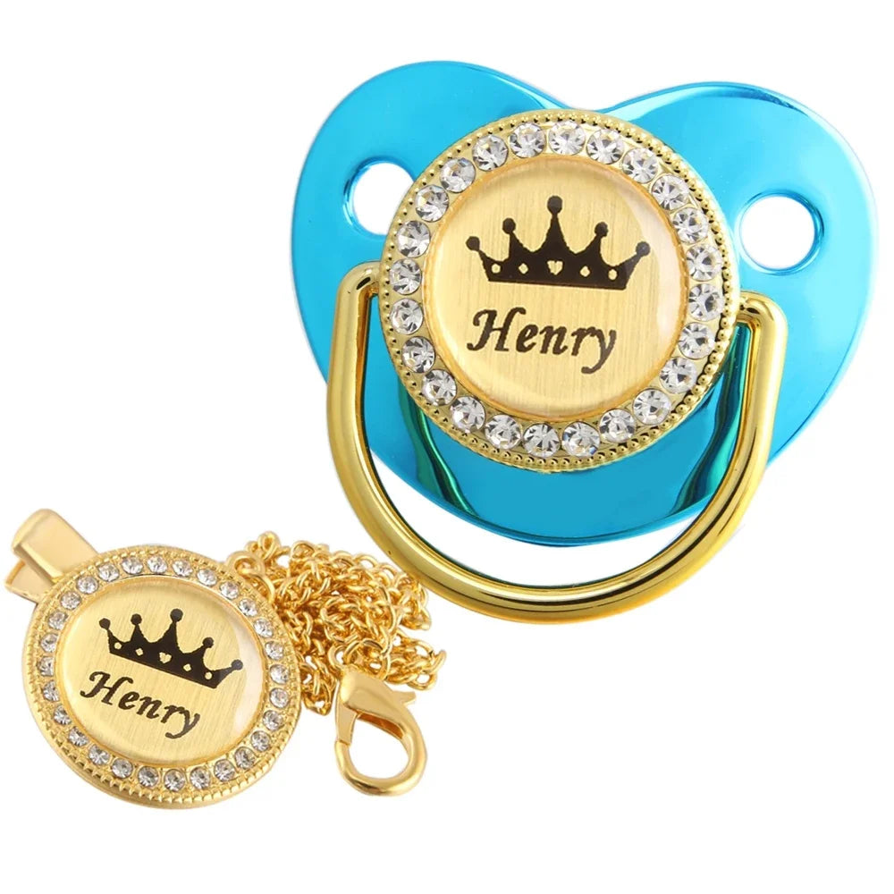 Personalised Crown Name Baby Pacifier Dummy With Chain Clip