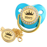 Personalised Crown Name Baby Pacifier Dummy With Chain Clip