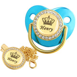 Personalised Crown Name Baby Pacifier Dummy With Chain Clip