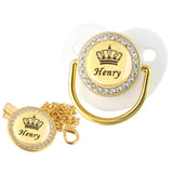 Personalised Crown Name Baby Pacifier Dummy With Chain Clip