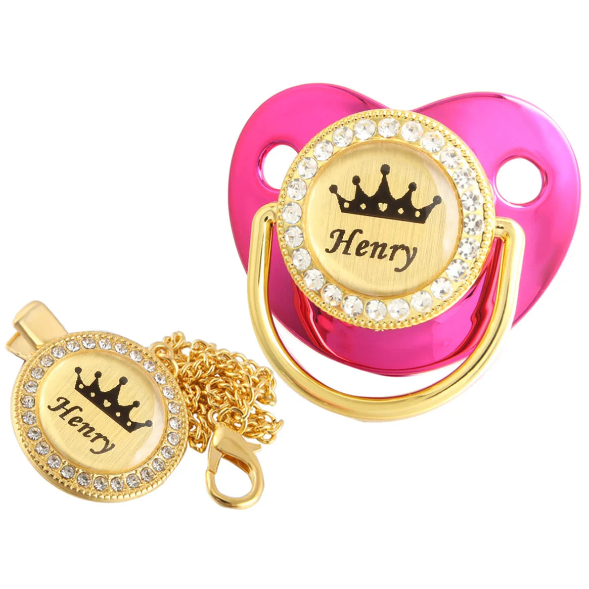 Personalised Crown Name Baby Pacifier Dummy With Chain Clip